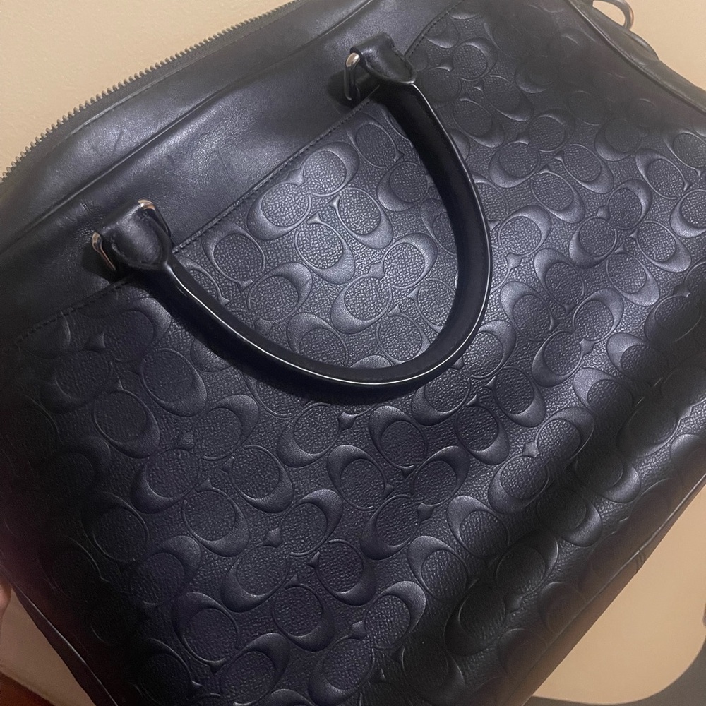 Unisex Black Leather Embossed Coach Shoulder/Computer Bag